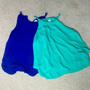 blue and green tank tops from pink rose
